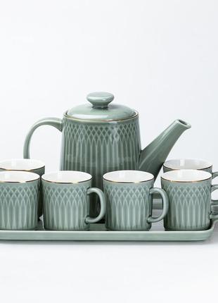 Чайний сервіз на підносі 6 чашок та чайник для заварювання `gr`1 фото