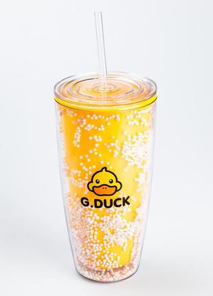 Многоразовый стакан с трубочкой и крышкой 750 мл пластиковый желтый `gr`