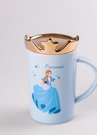 Чашка керамическая princess 450мл с крышкой чашка с крышкой чашки для кофе голубой `gr`