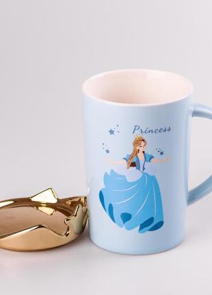 Чашка керамическая princess 450мл с крышкой чашка с крышкой чашки для кофе голубой `gr`2 фото