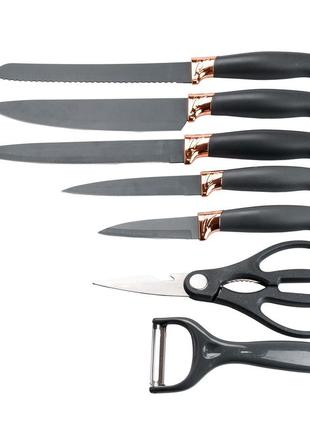 Ножі на підставці 5 штук з ножицями та овочечисткою для кухні 33 см • 23.5 см • 24.5 см • 19.5 см чорний `gr`10 фото