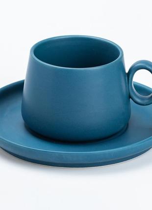 Чашка з блюдцем керамічна 300 мл синя `gr`