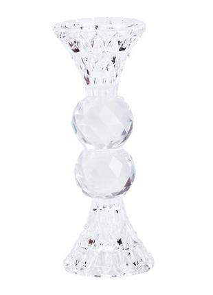 Свічник скляний 16 см на ніжці на 1 свічку `gr`