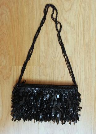Сумка клатч крос-боді чорна гаманець маленька сумочка святкова вечірня ручна робота