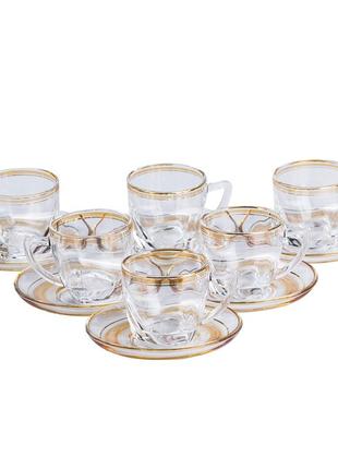 Чашки зі блюдцем скляні прозорі набір на 6 осіб `gr`