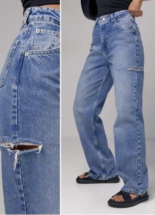 Женские джинсы с декоративными разрезами на бедрах, джинсы с размером на бедрах3 фото