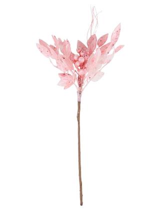 Декоративная ветка "заснеженные листья" светло-розовая1 фото