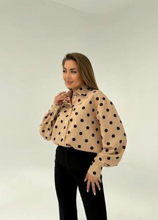 Красива блуза у гороховий принт з довгими рукавами9 фото