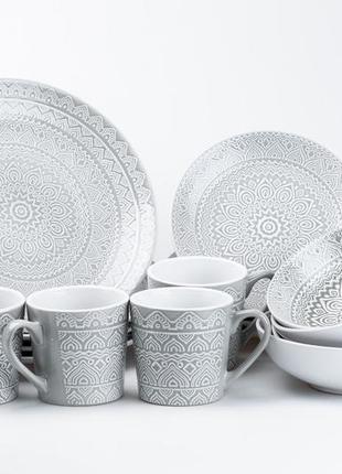 Столовый сервиз тарелок и кружек на 4 персоны керамический чашки 400 мл `gr`1 фото