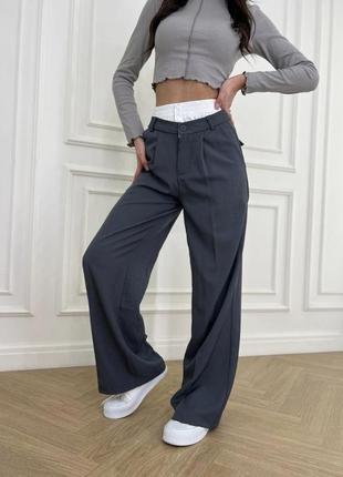 Женские брюки палаццо с имитацией белья широкие с высокой посадкой резинкой на талии1 фото