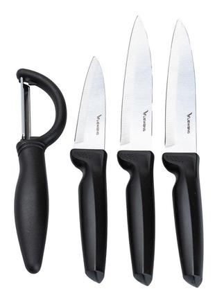 Набір ножів для кухні з овочечисткою 24 см • 23.5 см • 19.5 см чорний `gr`