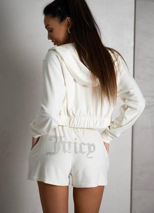 Качественный велюровый спортивный костюм кофта на молнии + шорты с надписью из страз "juicy"