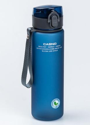 Спортивна пляшка для води 560 мл з фліп-кришкою з ремінцем синя `gr`