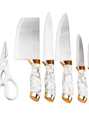 Набор ножей 5 штук с ножницами 33 см • 30.5 см • 24.5 см  • 20.5 см кухонные ножи с подставкой белый `gr`6 фото