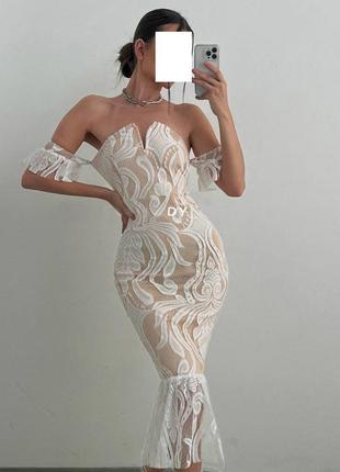 Розпродаж сукня prettylittlething міді мереживна asos ажурна з відкритими плечима4 фото