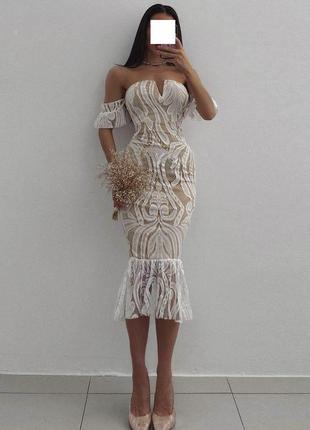 Розпродаж сукня prettylittlething міді мереживна asos ажурна з відкритими плечима2 фото