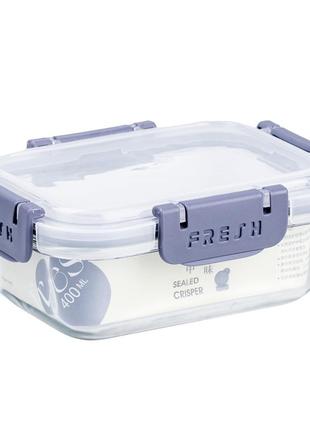Герметичний ланч бокс 400 (мл) контейнер для їжі скляний прямокутний фіолетовий `gr`