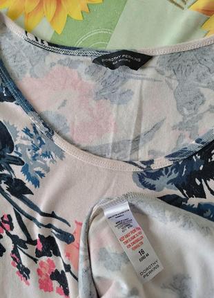 Р 16 / 50-52 нарядная блуза футболка кофта с рукавом 3/4 в цветочный принт хлопок трикотаж dp4 фото