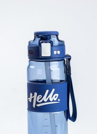 Пляшка для води спортивна 860 мл тритан з ремінцем та ручкою hello синя `gr`3 фото