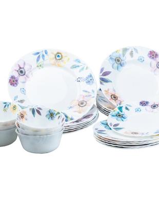 Столовый сервиз тарелок 24 штуки керамических на 6 персон белый цветы `gr`