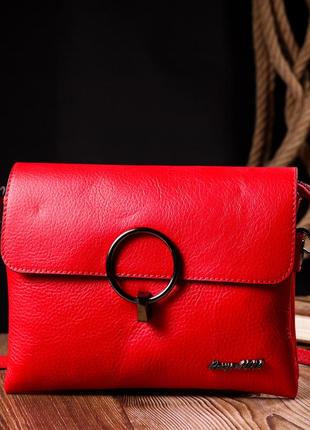 Зручна сумка жіноча на плече karya 20857 шкіряна червоний8 фото
