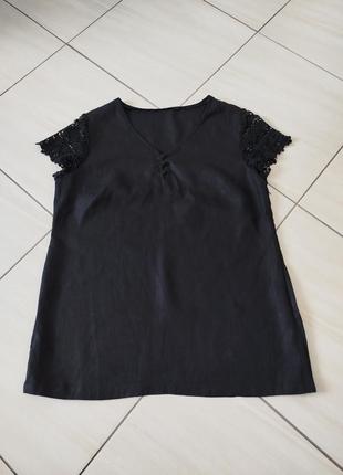 Чорна лляна блуза футболка1 фото
