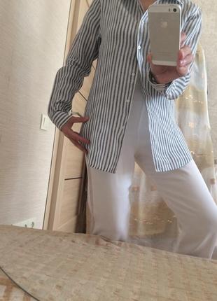 Женская льняная рубашка  в  серо-белую полоску uniglo3 фото