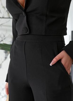 Классический костюм прямой короткий укороченный пиджак жилетка женские прямые брюки брюки брючины широкие палаццо кант высокая посадка клеш кюлоты на подкладке4 фото