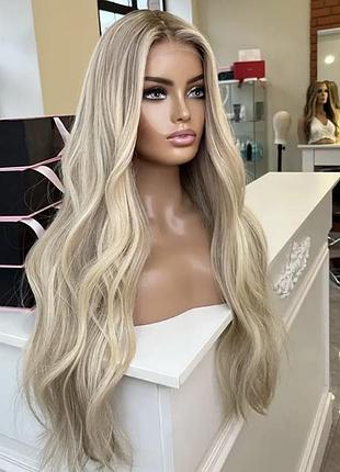 Парик на сетке, волнистый блонд, термоволосы