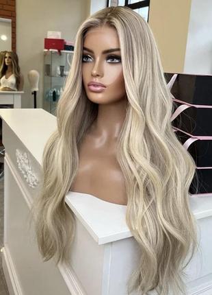 Парик на сетке, волнистый блонд, термоволосы