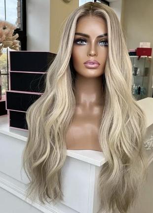 Парик на сетке, волнистый блонд, термоволосы