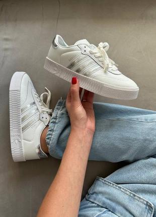 Женские белые кроссовки кеды adidas samba white silver