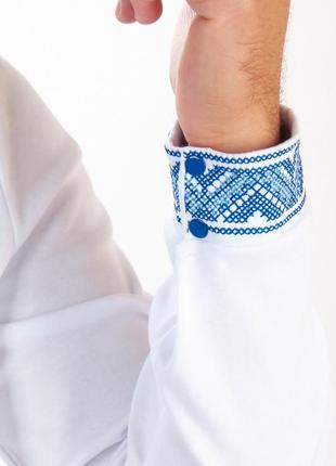 Вишиванка, вишита трикотажна сорочка для чоловіків, блакитний орнамент3 фото