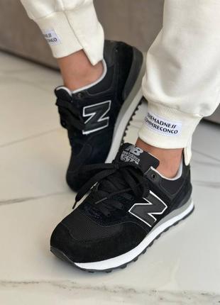 Женские черные кроссовки new balance 574 black/grey