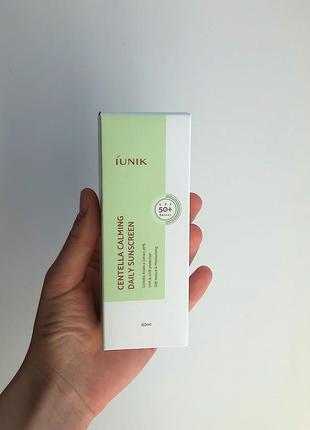 Заспокійливий сонцезахисний крем із центеллою, iunik centella calming daily moisture suncreen reef-safe uva uvb, spf 50+ pa++++, 60 ml, юнік, спф