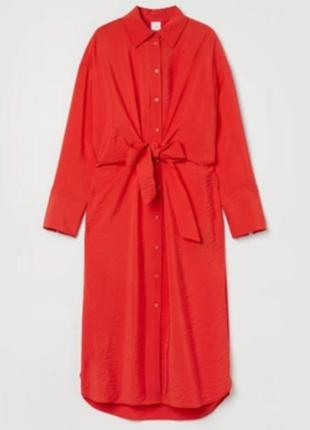 Красный коралл платье-рубашка миди h&amp;m