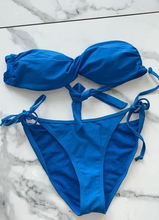 Синій насичений топ і плавки . купальник swimwear s