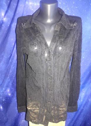 Готическая блузка из сетки с бархатистым флоковым принтом