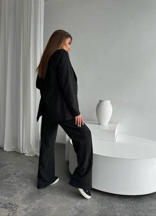 Классический костюм прямой на подкладке длинный пиджак женские прямые брюки брюки брючины широкие палаццо кант высокая посадка клеш кюлоты полоска полоска6 фото