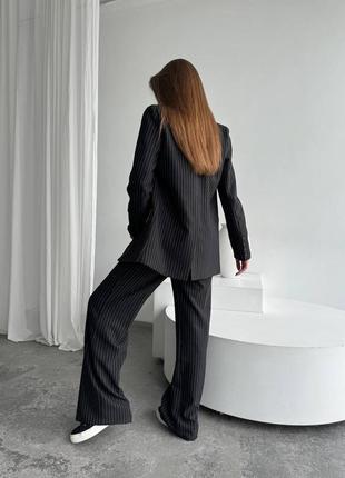 Классический костюм прямой на подкладке длинный пиджак женские прямые брюки брюки брючины широкие палаццо кант высокая посадка клеш кюлоты полоска полоска10 фото