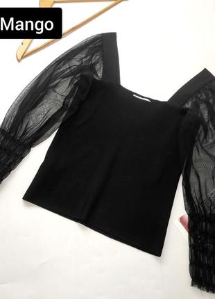 Водолазка жіноча блуза чорного кольору з обьємними прозорими рукавами від бретелях mango m l