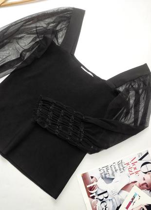 Водолазка женская блуза черного цвета с объемными прозрачными рукавами от бретеля mango m l2 фото
