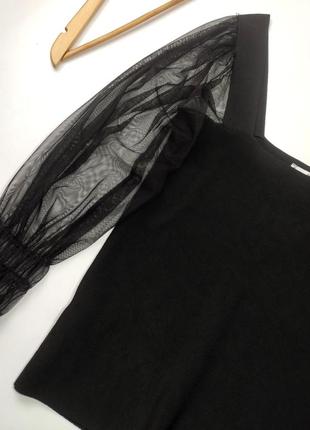Водолазка женская блуза черного цвета с объемными прозрачными рукавами от бретеля mango m l4 фото