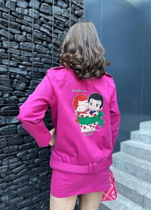 Джинсовая юбка, куртка косуха и майка рубчик-шикарный комплект-обирайте цвет7 фото