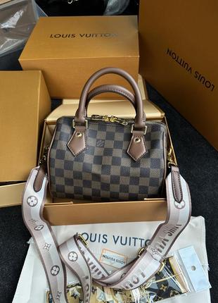 Жіноча сумка в стилі louis vuitton speedy nano brown/chess premium.