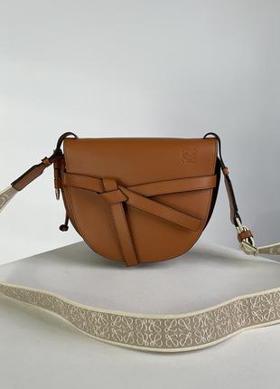 Сумка loewe gate small leather and jacquard shoulder bag brown2 фото
