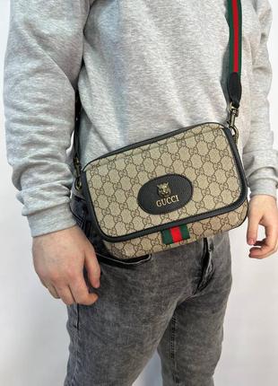 Акція! чоловіча сумка через плече gucci. шкіряна чоловіча сумка.  барсетка гучі