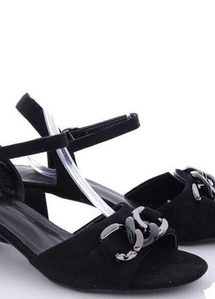 Чорні жіночі замшеві босоніжки широкий каблук розмір 41 42 43
