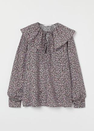 Очаровательная пышная блуза h&m в цветочный принт с воротником размер м свободный крой ворот волан романтическая2 фото