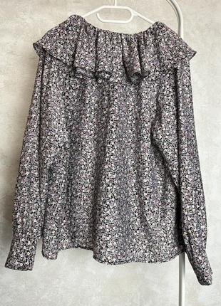 Очаровательная пышная блуза h&m в цветочный принт с воротником размер м свободный крой ворот волан романтическая10 фото